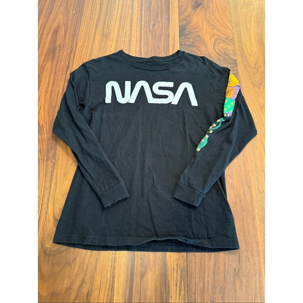 Hyper Space Boys' Black Crew Neck Long Sleeve 100% Cotton NASA T-Shirt Size 14
